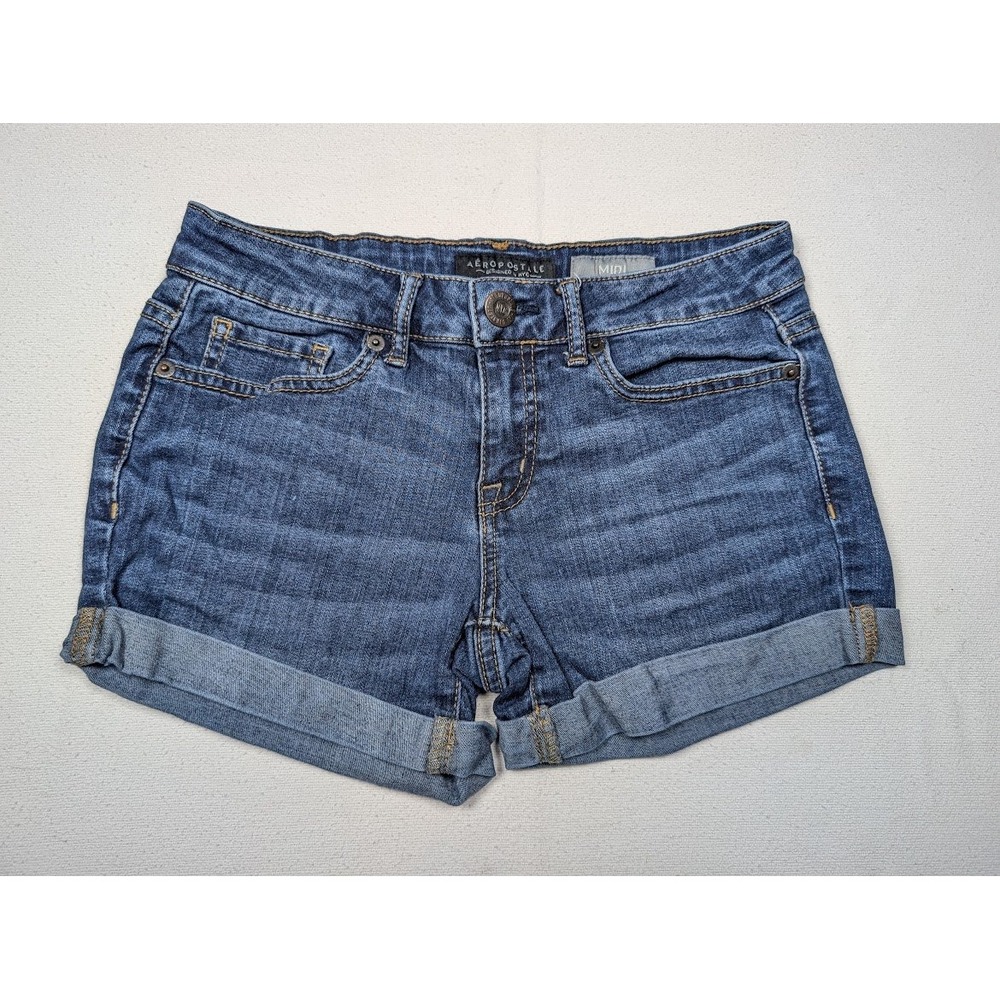 Aeropostale Midi Shorts Women Size 2 Denim Low Rise Cuffed Grunge Indie Festival